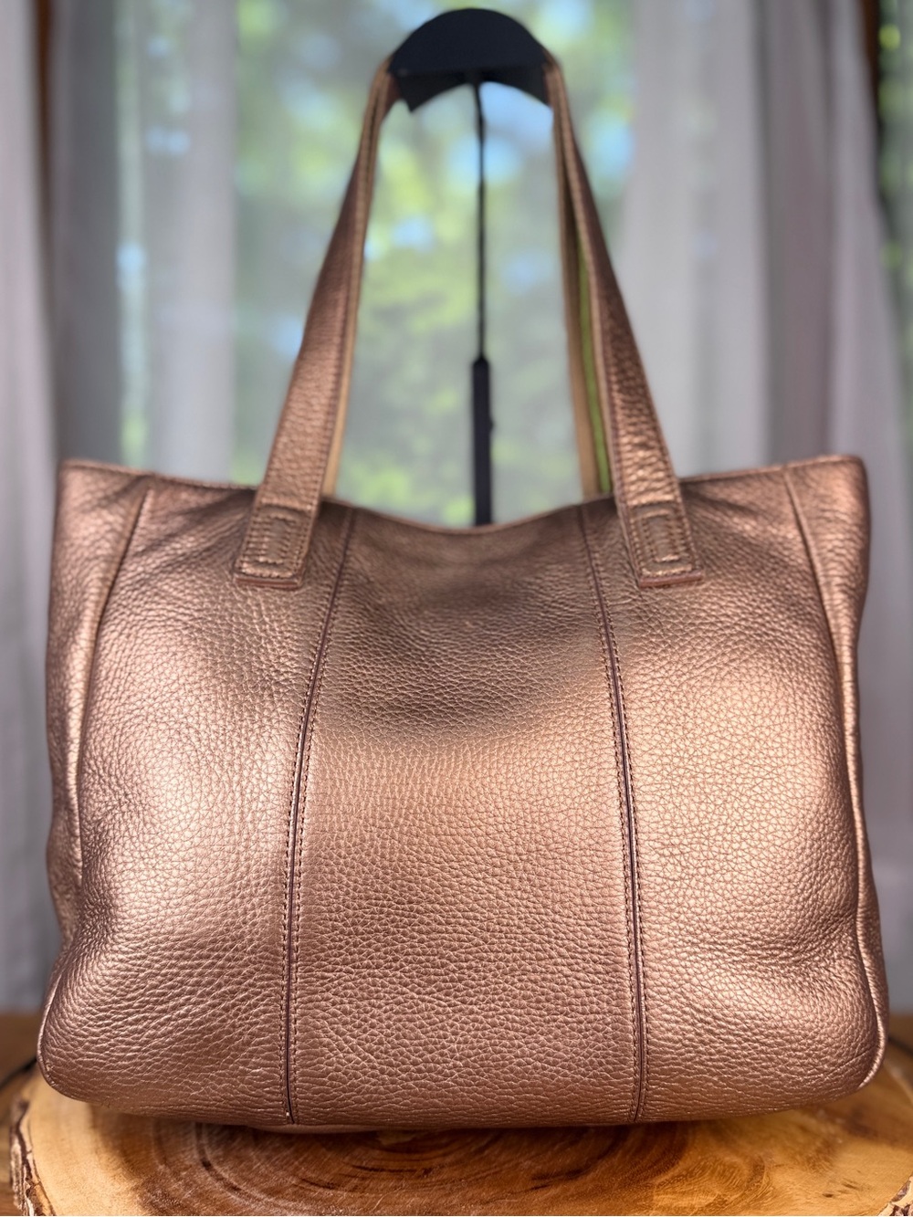 Talbots Metallic Pebbled Leather Tote Shoulder Bag - School Work Bag EUC - Picture 4 of 13